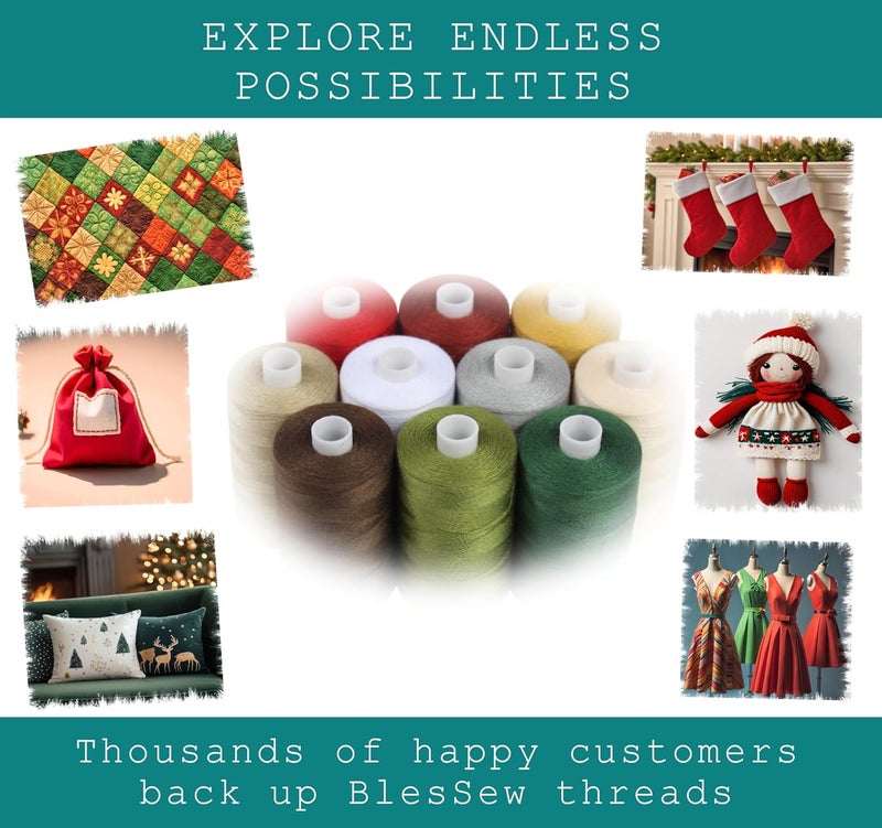BlesSew Sewing Threads - 10 Large Spools of Polyester Thread for Hand, Quilting & Sewing Machine - Christmas and Festive Shades Colors - 1000 Yards Per Spool - Image 5